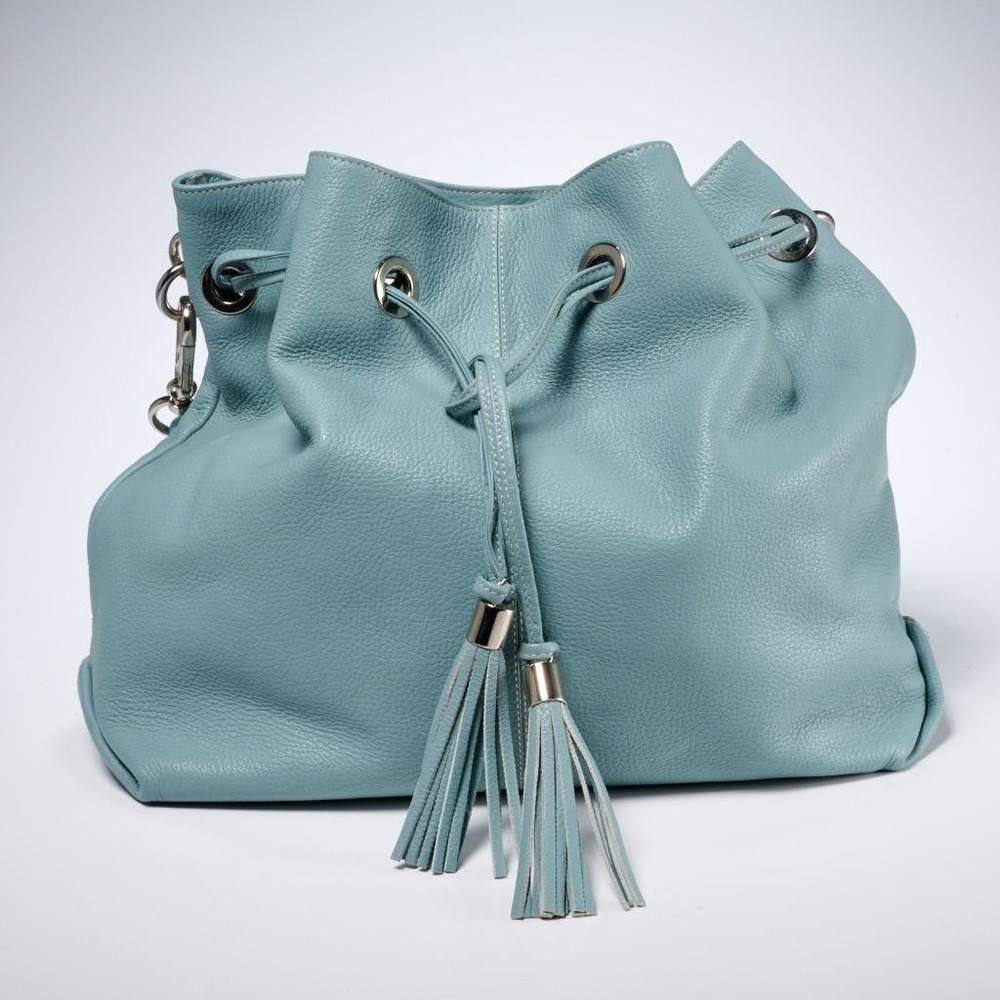 Mazzon Venezia Italy Powder Blue Pebbled Leather Boho Handbag w/Cinched Closure